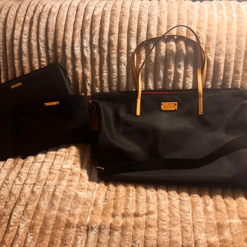 Black and TanTote Bag with Matching Pouch